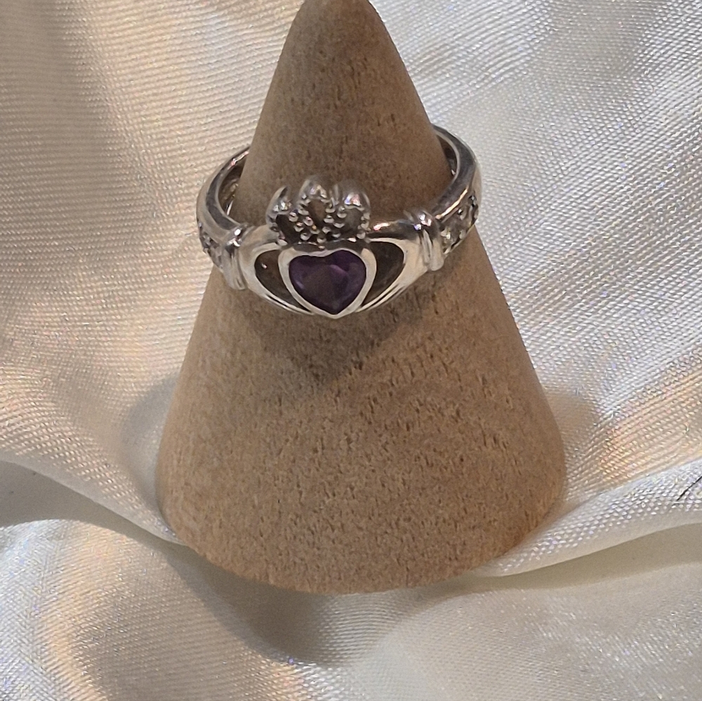 Elegant Sterling 925 Topaz & cz's Heart Ring Claddaugh "Friends" Irish